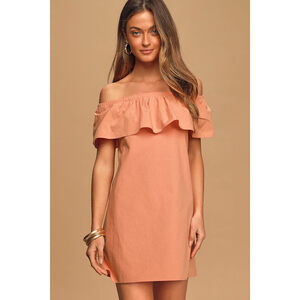 Lulus Livin' Large Coral Orange Off-the-shoulder Shift Dress - Size M